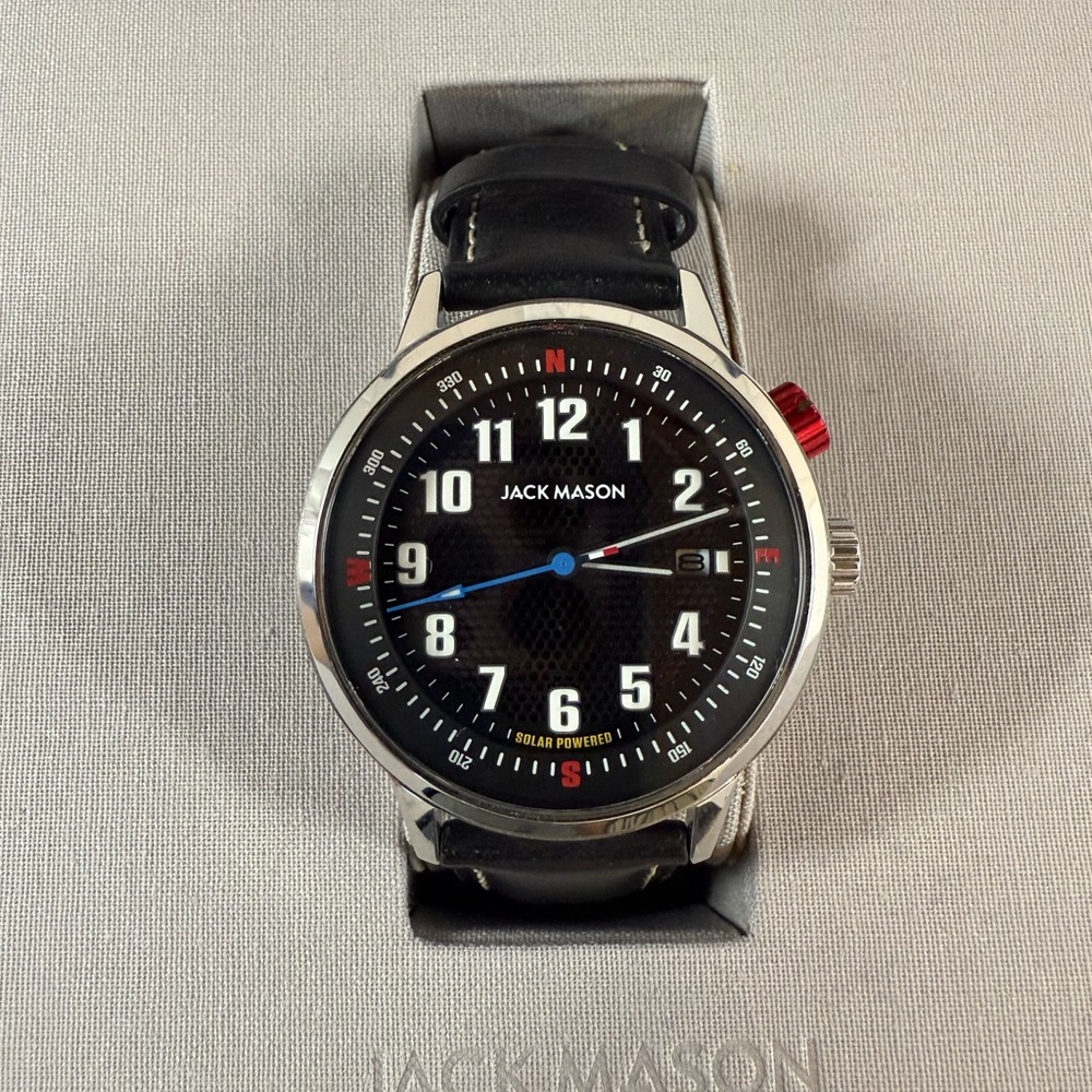Jack Mason Overland Solar, Black
Perforated Dial with Black Leather Strap